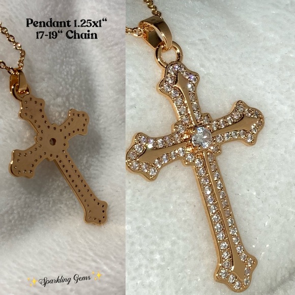 Paved Gold Celtic Cross Fine Pendant Necklace - Picture 7 of 7